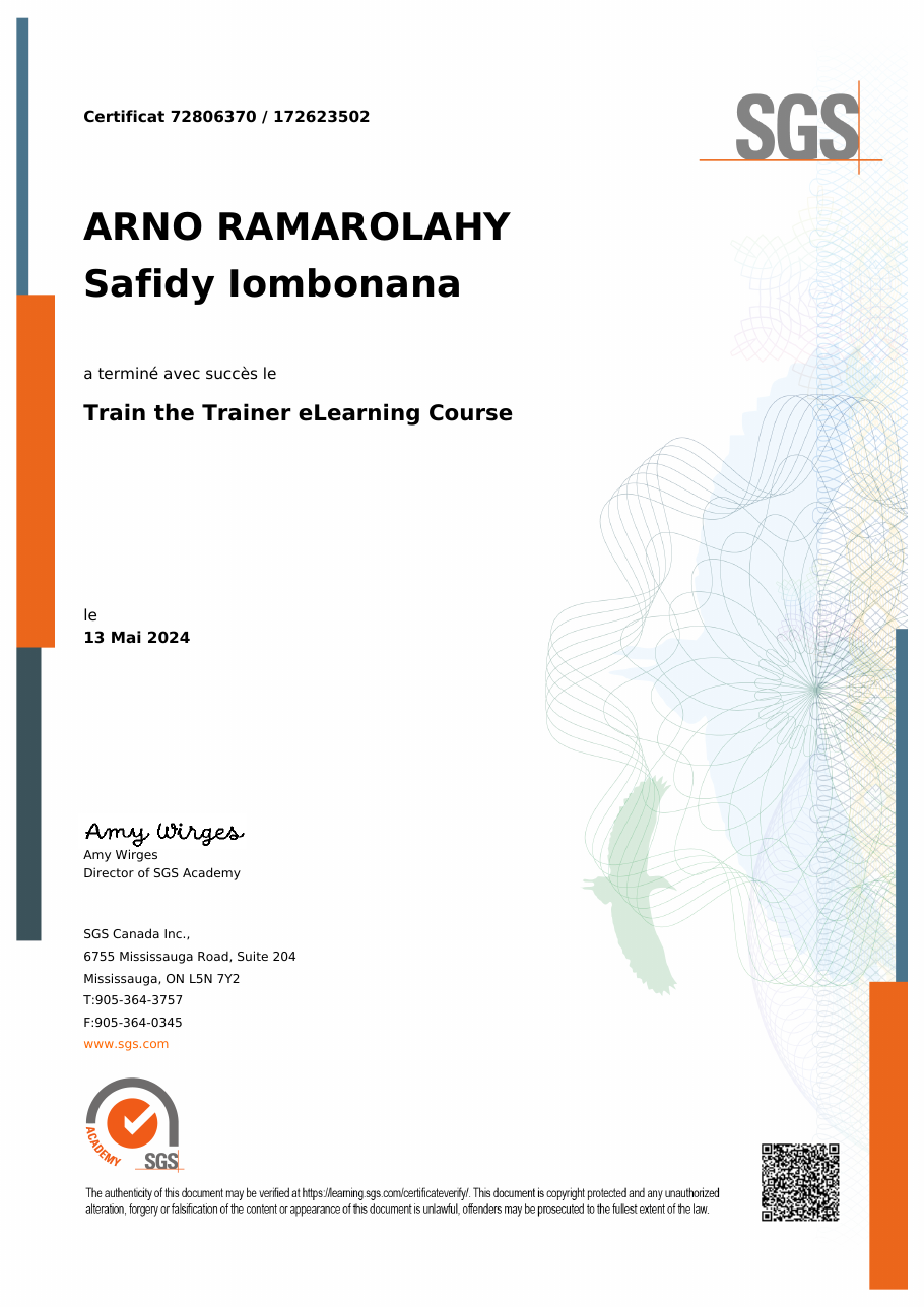 Aperçu du certificat Train the Trainer eLearning Course